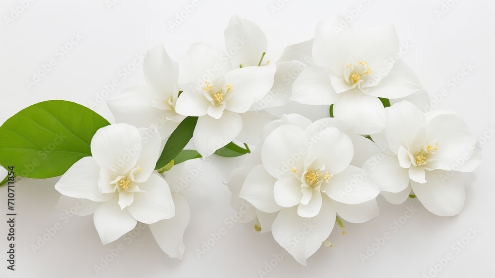 Beautiful Jasmine flowers on white surface Beautiful Jasmine flowers on white surface