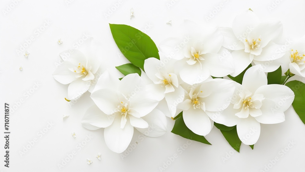 Obraz premium Beautiful Jasmine flowers on white surface