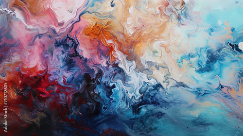 An oil picture with an abstract background, where amorphous forms and contrasting shades create a