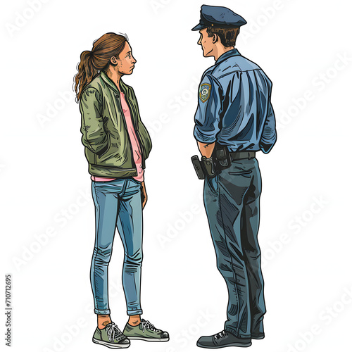 Person reporting a crime to the police isolated on white background, hand drawn, png 