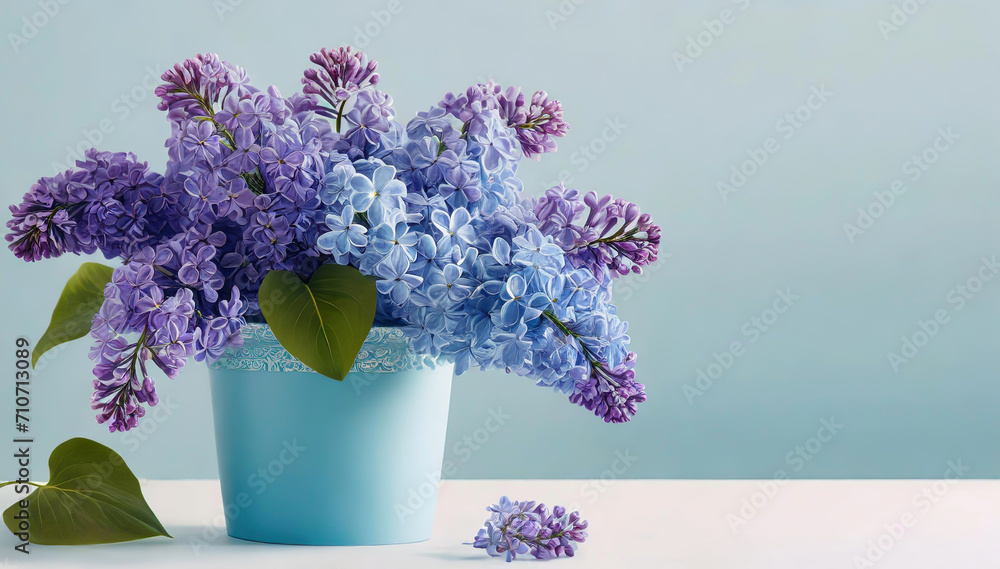 Bukiet wiosennych kwiatów , niebieskie i fioletowe bzy - obrazy, fototapety, plakaty 