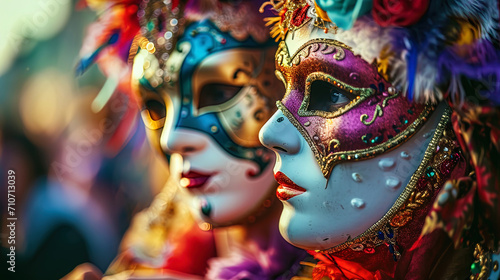 Fun moments on the carnival, where lovers put on masks and have fun together