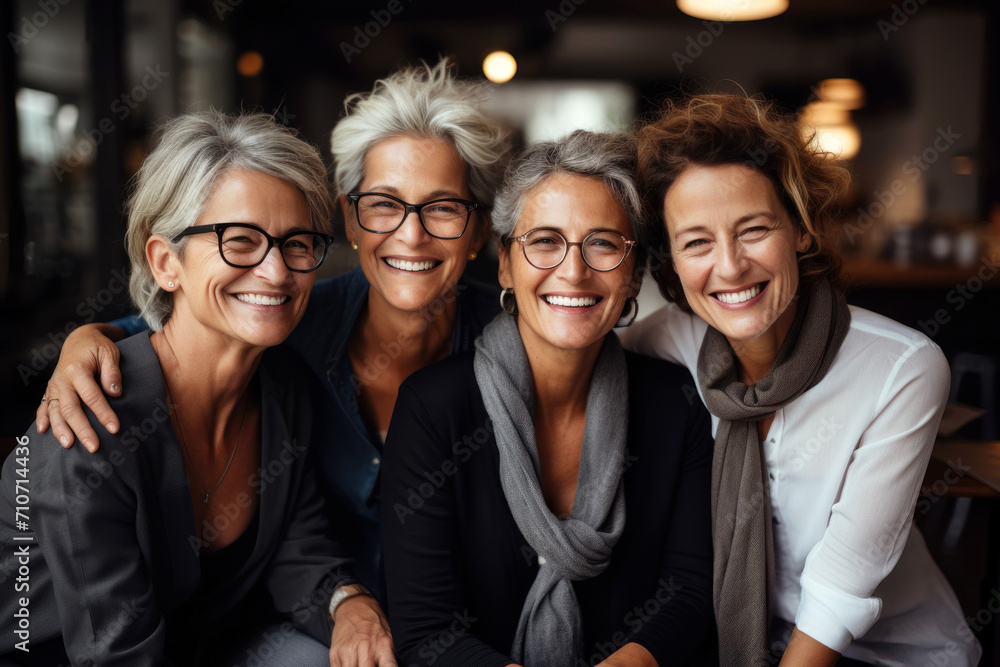 Joyful Mature Women Group in Coffee Shop Joyful Mature Women Group in Coffee Shop