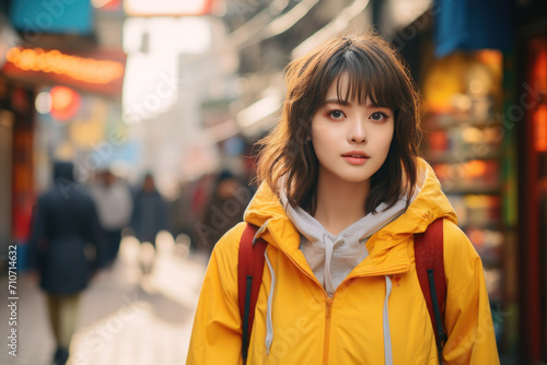 Stylish Asian Young Woman on City Street