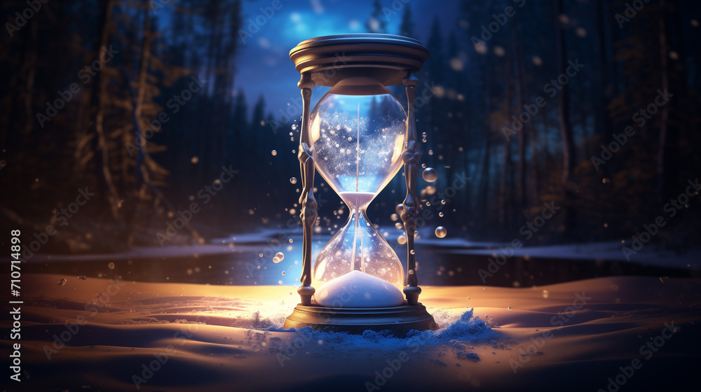 Magic hourglass midst of cold Winter forest - obrazy, fototapety, plakaty 