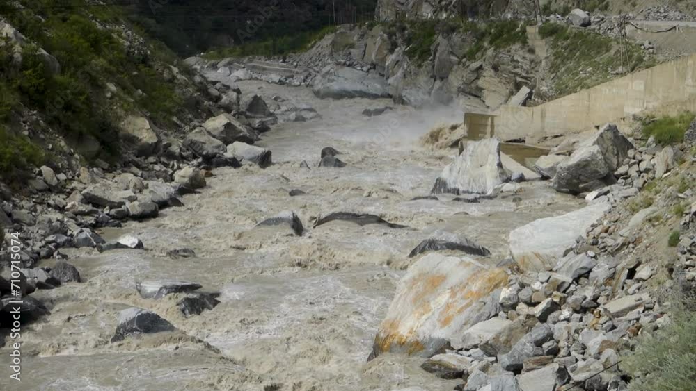 Monsoon brings powerful currents to River Satluj in Himachal Pradesh, India. Monsoon brings powerful currents to River Satluj in Himachal Pradesh, India.