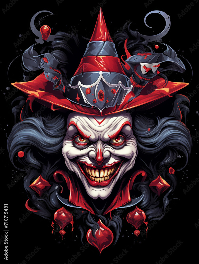 Realistic and simple t-shirt design featuring a likeable and controversial jester clown inspired by the Illuminati god created with Generative Ai Realistic and simple t-shirt design featuring a likeable and controversial jester clown inspired by the Illuminati god created with Generative Ai