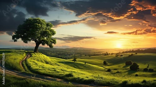 Idyllic Sunset Over Green Countryside