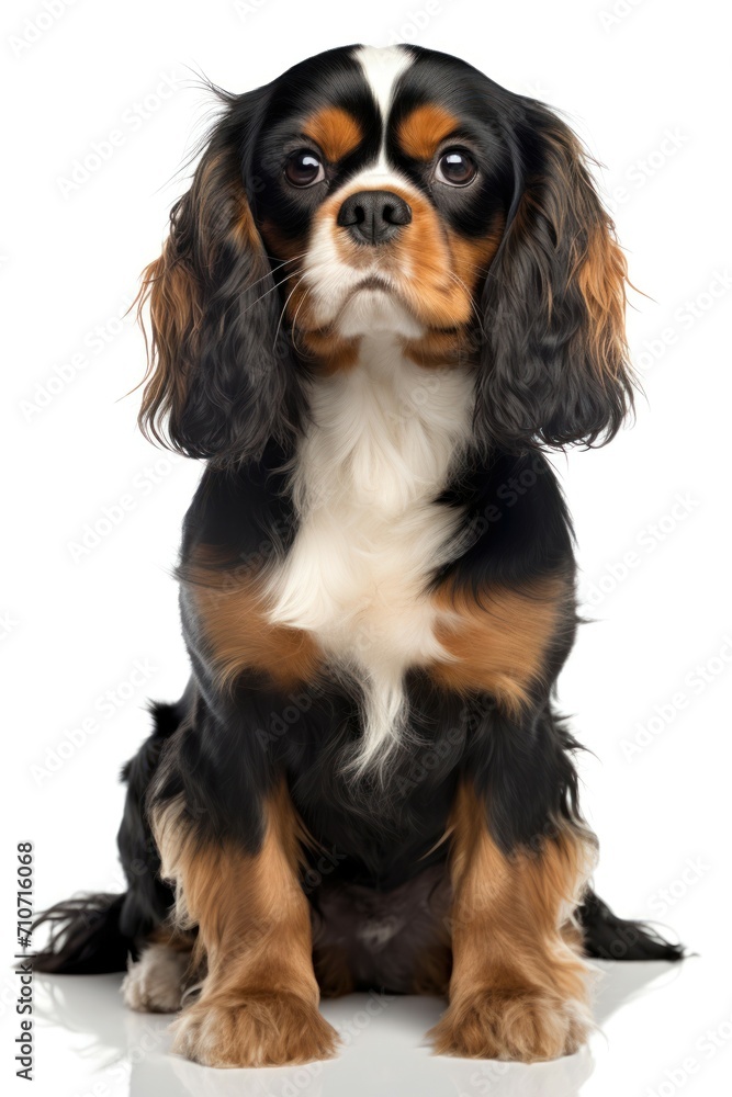 Cute Cavalier King Charles Spaniel dog looking to camera on a white background Cute Cavalier King Charles Spaniel dog looking to camera on a white background