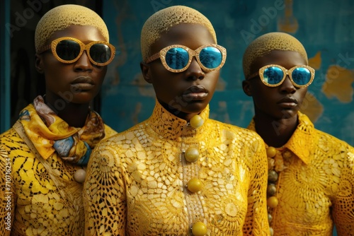 Fashion Models in Yellow Textured Attire photo