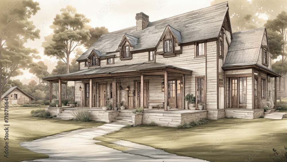 The charm of this one-of-a-kind farmhouse, combining traditional and modern elements. generative AI
