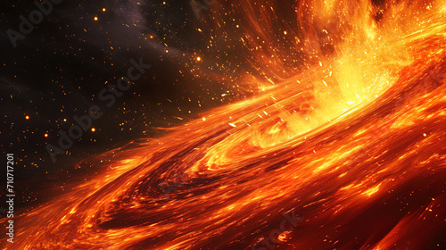 The fiery lines sparkling in the fiery whirlwind create an incredible sight in dark space