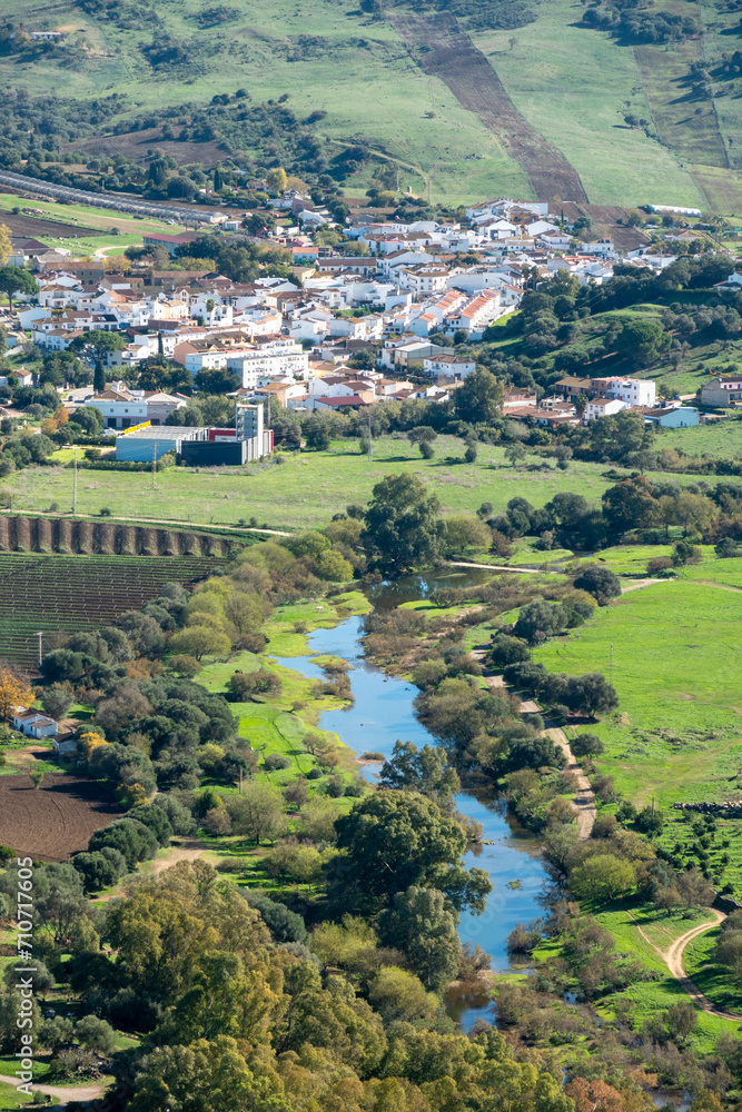 View of Jimena de la Frontera and its natural environment. Jimena is a town in the province of Cadiz, in the community of Andalusia, in southern Spain.
