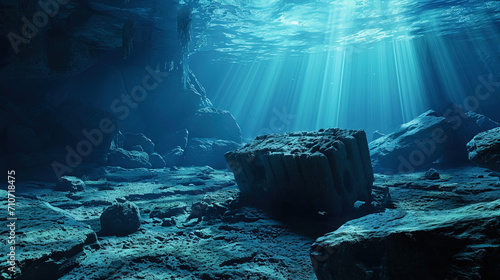 The mysterious artifact at the bottom of the ocean, like a lost relic, life in the light of underw photo