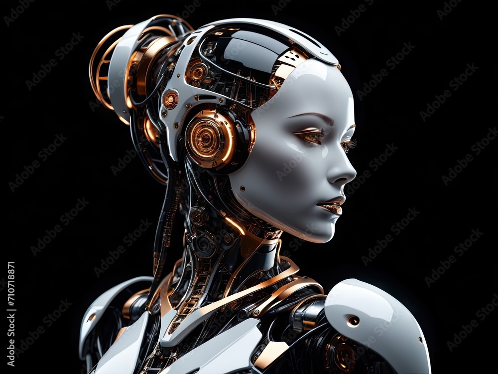 A woman in a futuristic city with a robot head, A woman in a futuristic city with a robot head,