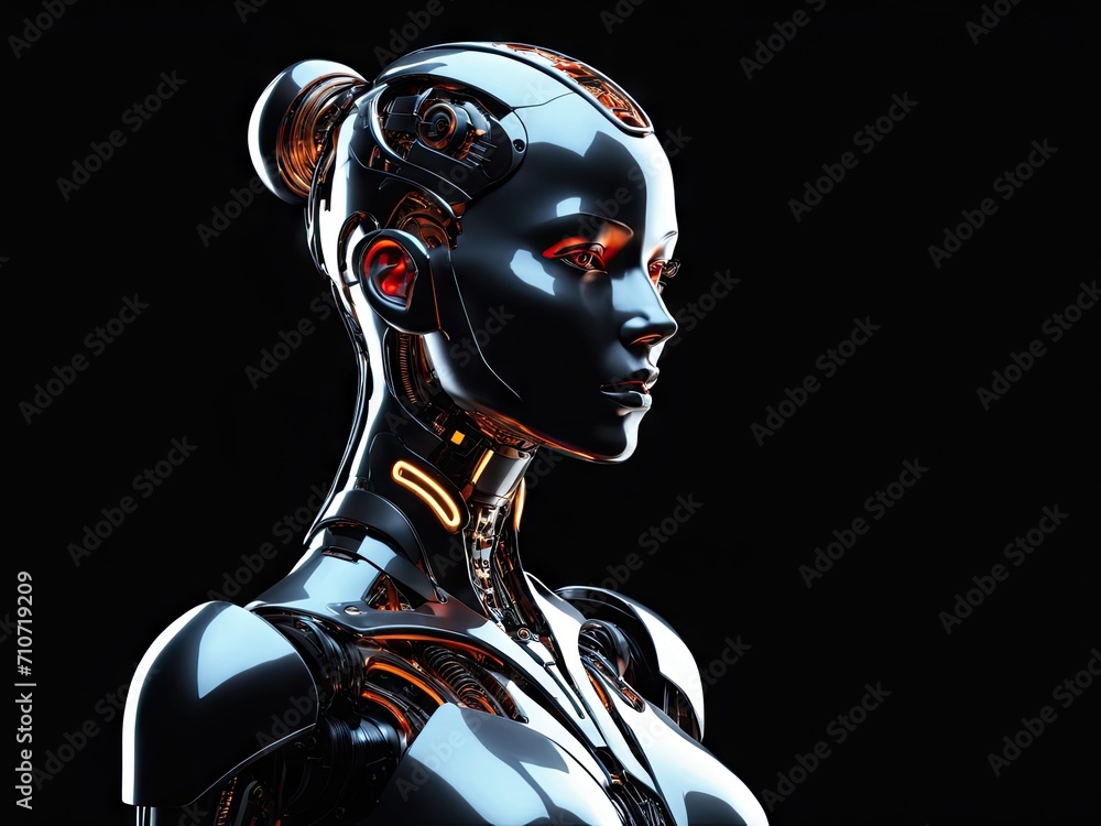 A robot with glowing eyes and a black background A robot with glowing eyes and a black background