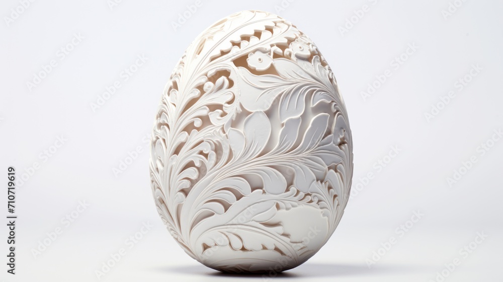 a close up of an egg shaped object on a white surface with a pattern on the outside of the egg. a close up of an egg shaped object on a white surface with a pattern on the outside of the egg.