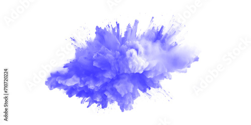 Blue holi paint color powder. Abstract blue dust explosion on white background. Blue holi paint color powder festival explosion burst isolated white background. Blue vibrant rainbow Holi paint color.