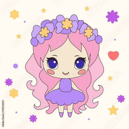 Doodle Small Fairy Tale Princess Girl Kawaii Cute Character Portrait