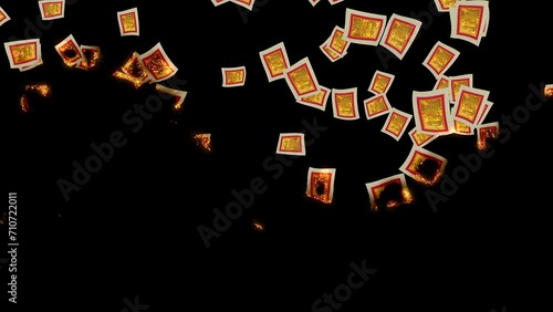 Fake money banknote joss paper fire burn concept for Chinese new year celebration prayer