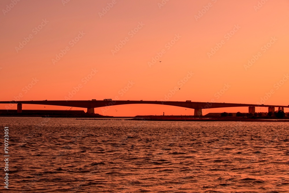 浜松市、浜名大橋と浜名湖今切口の夕景