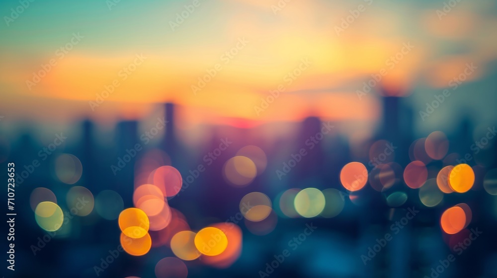 Blur Background city abstract with sunset and beautiful lighting bokeh motion focus in the morning    - obrazy, fototapety, plakaty 