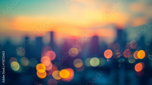 Blur Background city abstract with sunset and beautiful lighting bokeh motion focus in the morning    photo