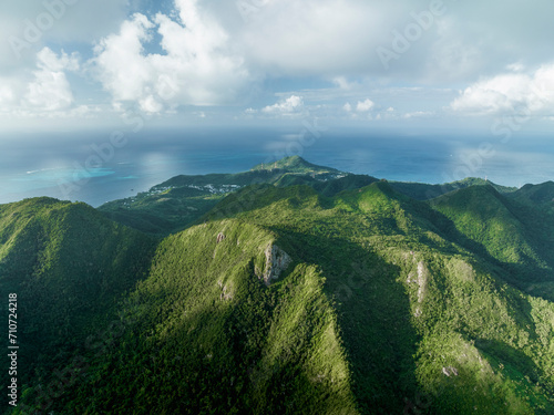 Aerial view of mountain range on Providencia and Santa Catalina Island, Archipelago of Saint Andrew, Colombia. photo