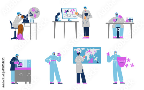 Scientists virologist, set of vector illustrations isolated on white