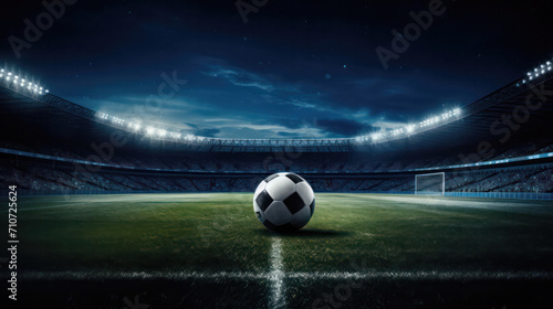 Soccer under lights, Football on the corner line, a vibrant stadium filled with nighttime cheers. © pkproject