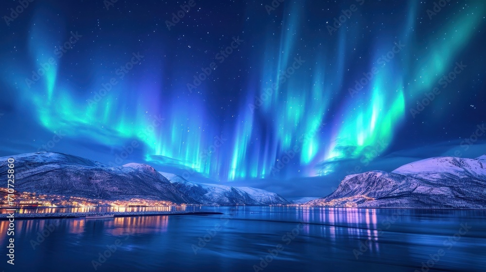 Northern lights (Aurora borealis) in the sky - Tromso, Norway   