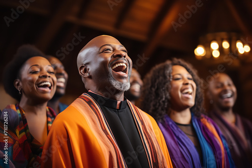 Gospel choir uniting community church members - uplifting spirits and strengthening bonds through powerful - soulful - and emotionally resonant singing performances. photo