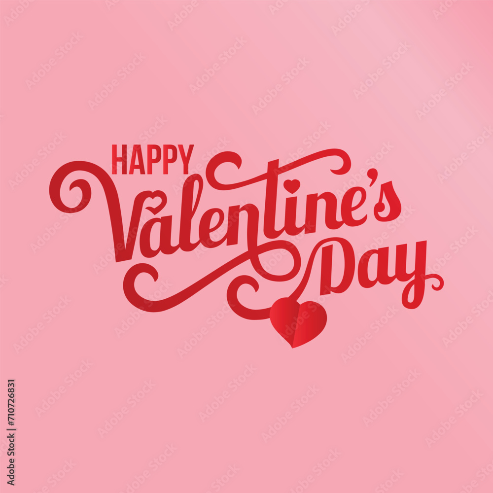 Lettering Happy Valentines Day banner, Valentines Day greeting card template with typography text happy Valentine`s day, and red heart and line on background. Vector illustration