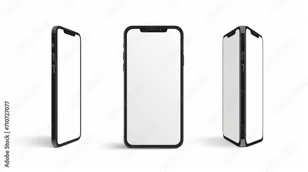 smartphone mockup white screen. mobile phone vector Isolated on White Background. phone different angles views. Vector illustration     - obrazy, fototapety, plakaty 