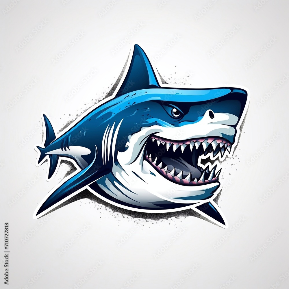 Blue and white shark marine predator big open mouth. Isolated on white background Blue and white shark marine predator big open mouth. Isolated on white background