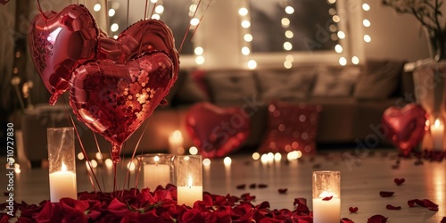 Valentine Ambiance within a cozy home setting with Roses and Heart Balloons