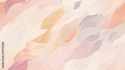  an abstract painting with pastel colors of pink, yellow, blue, and pink feathers on a white background. photo