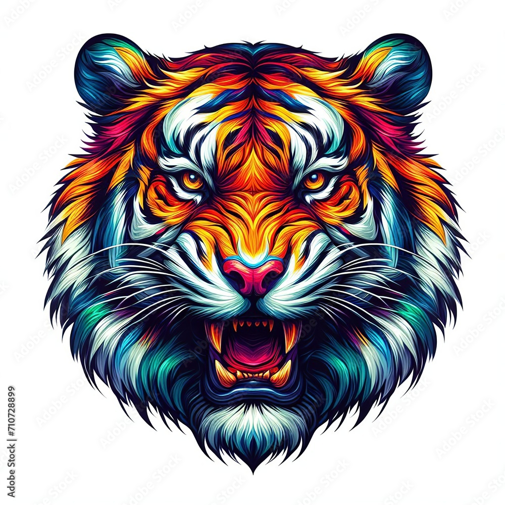 Tiger head vector illustration. Colorful t-shirt design.