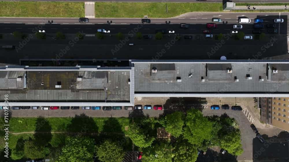 Aerial view of vehicles driving a large boulevard in Berlin downtown, Mitte, Germany. Aerial view of vehicles driving a large boulevard in Berlin downtown, Mitte, Germany.