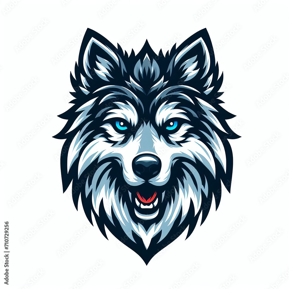 Vector illustration of wolf head isolated on white background. Design for t-shirt and other uses.