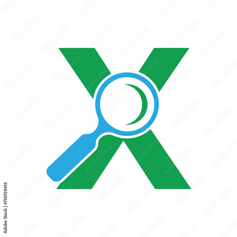 Initial Magnifying Logo combine with letter X vector template