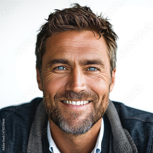 Close-up of a middle-aged businessman, wearing a suit, smiling.