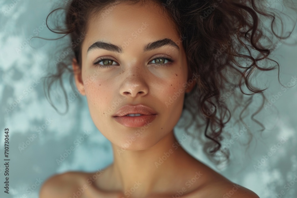Portrait of a beautiful young girl with curly hair looking at camera Portrait of a beautiful young girl with curly hair looking at camera