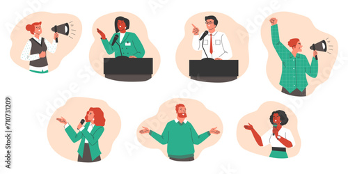 Set of emotional motivational speakers flat style, vector illustration