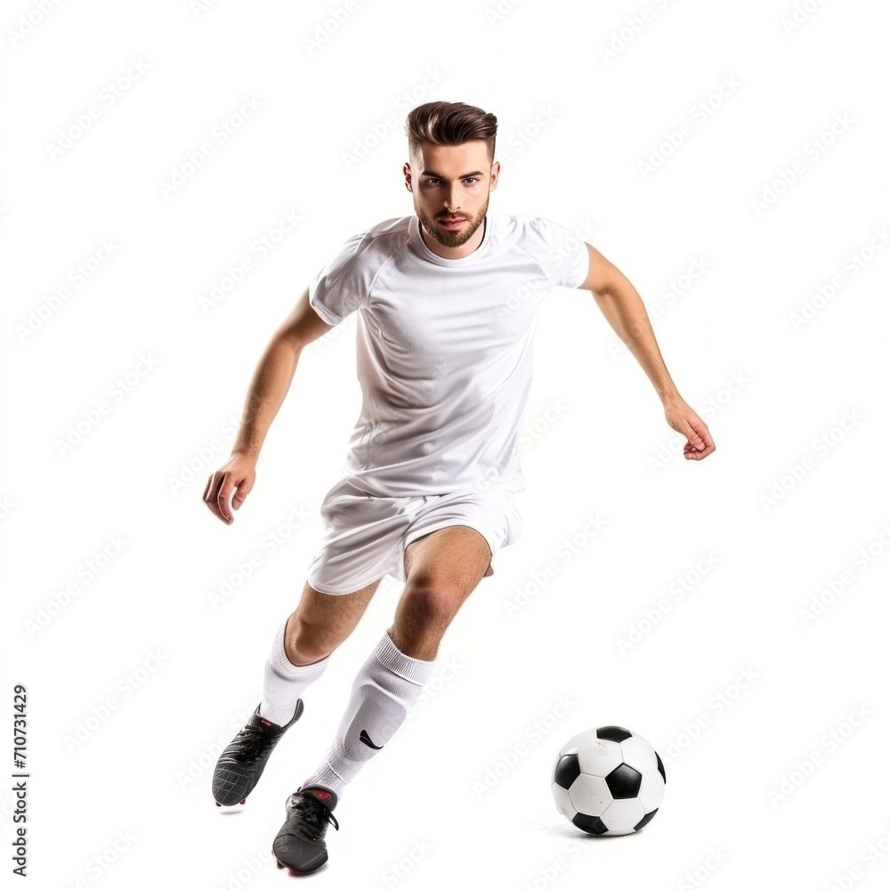 handsome soccer player isolated on white