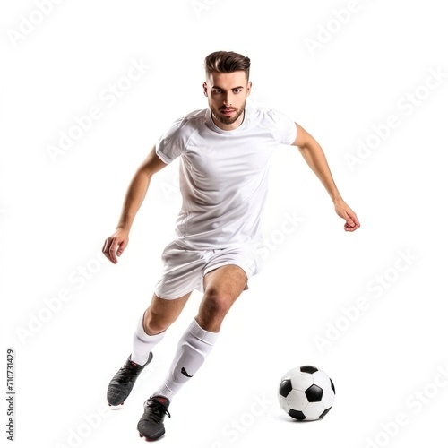 handsome soccer player isolated on white