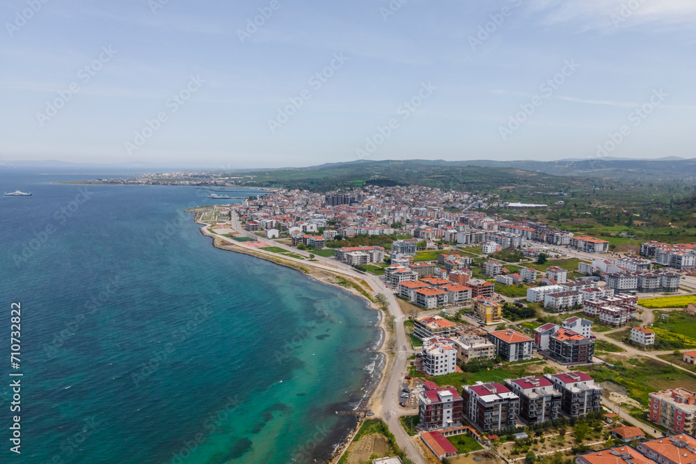 Aerial view of Lapseki, a small town along the coast on Dardanelles Strait, Canakkale, Turkey. Aerial view of Lapseki, a small town along the coast on Dardanelles Strait, Canakkale, Turkey.