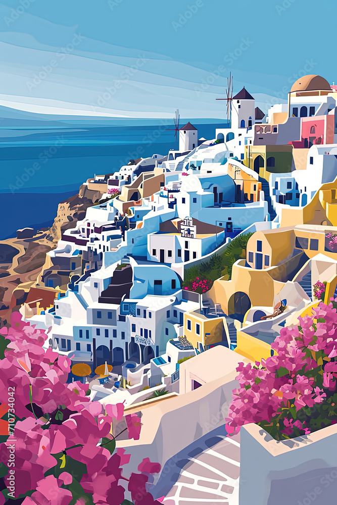 Fototapeta premium Santorini Splendor - Ultradetailed Illustration for Banners, Covers, and More