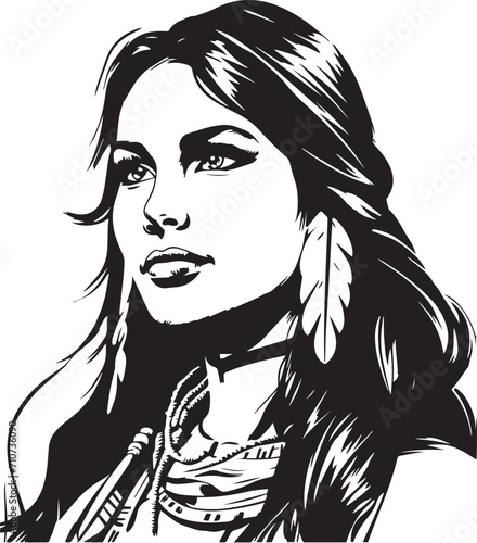 American Indian girl,  American Indian woman ported Vector illustration, Isolated on the white background