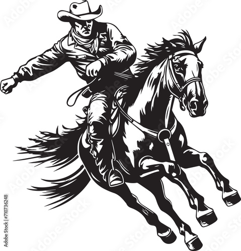 Retro Cowboy riding a horse, rodeo, Hand Drawn cowboy on horse Vector illustration